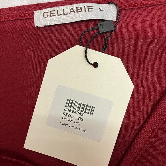 Cellabie Womens Red Lace Crochet V Neck Top with White Flare Underlay Size‎ 2XL - Picture 5 of 7